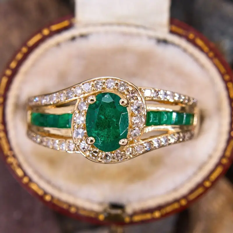 Bague en Or Exotique Élegante Verte