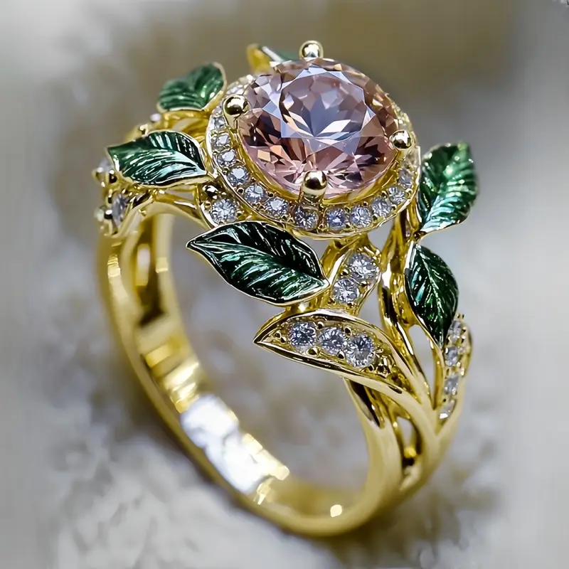Bague en or avec zirconia vert et rose