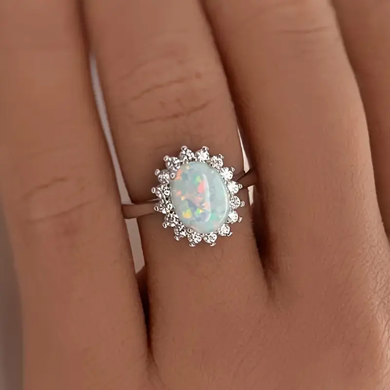 Bague Brillante Arrondie en Opale