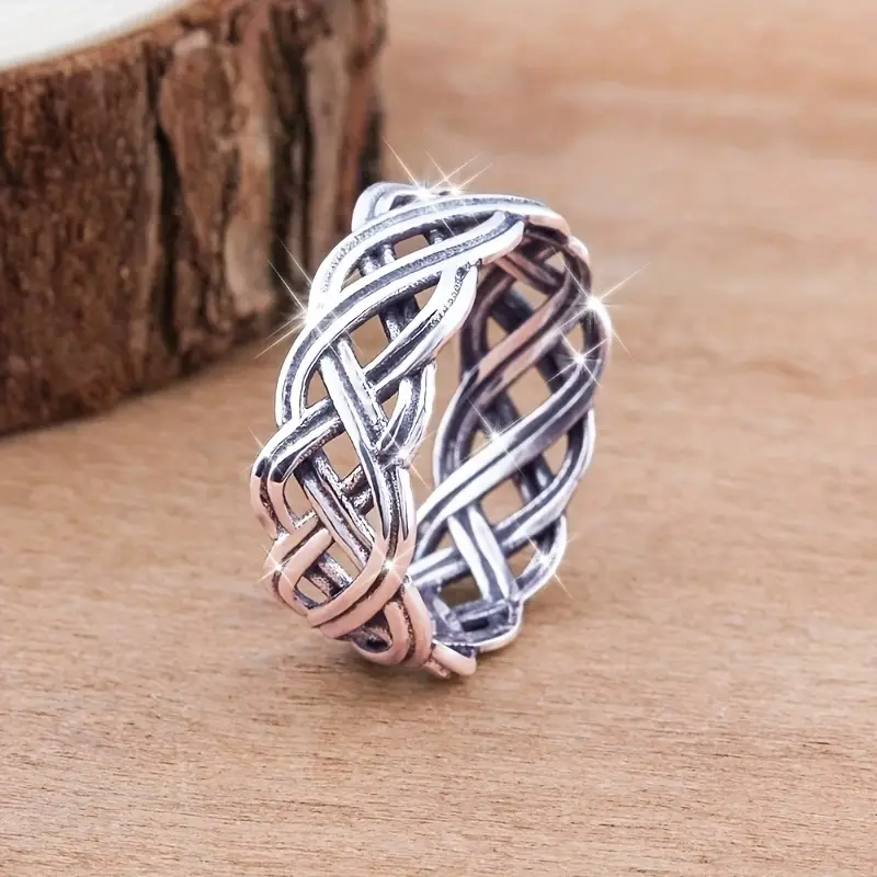 Bague Creuse Tressée Argentée
