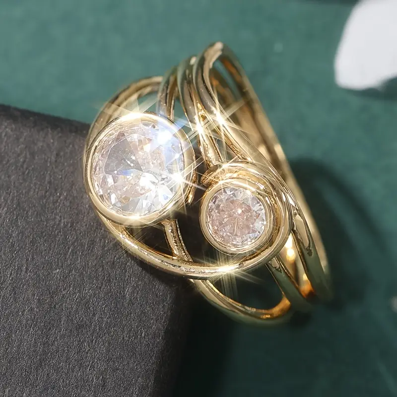 Bague en Or Ondulée en Zirconium Brillant