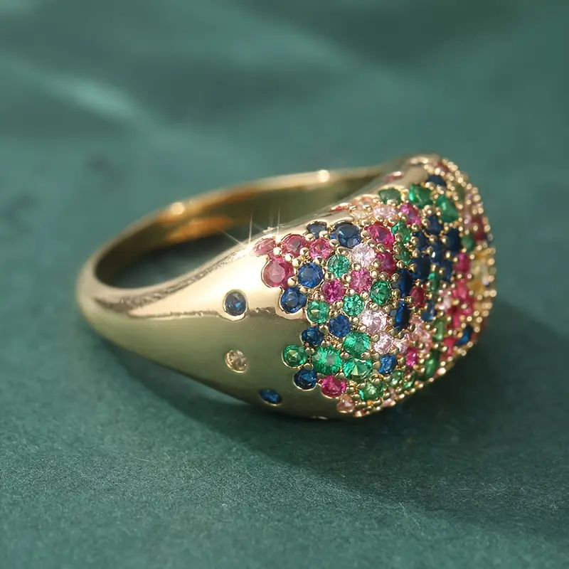 Bague Dorée Cristalline Colorée