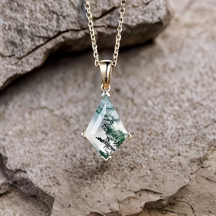 Collier Goutte Géométrique en Agate Mousse
