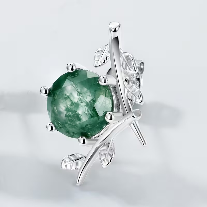 Boucles d'oreilles en argent avec feuilles de mousse agate