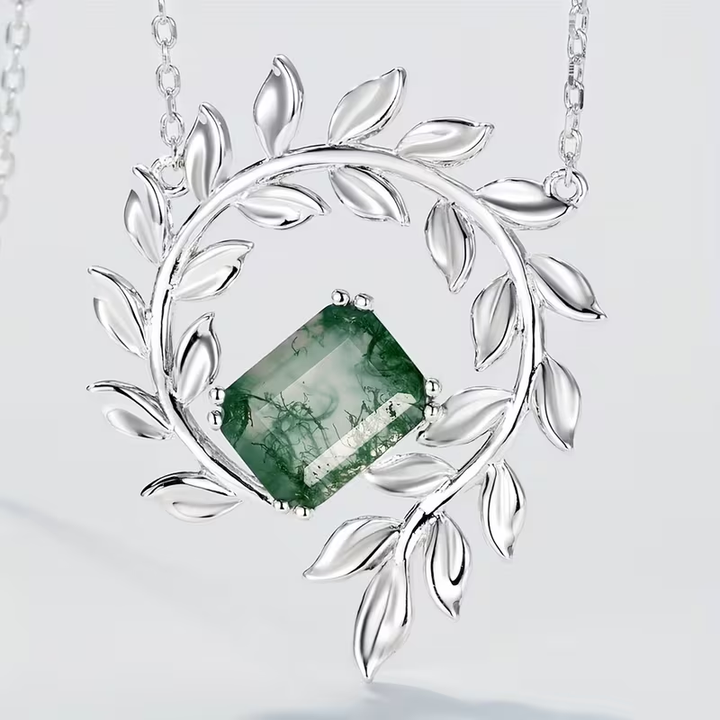 Collier en Agate Mousse avec Fougère