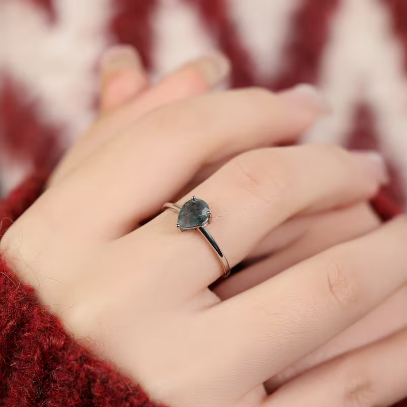 Bague en Argent avec Pierre d'Agate Mousse
