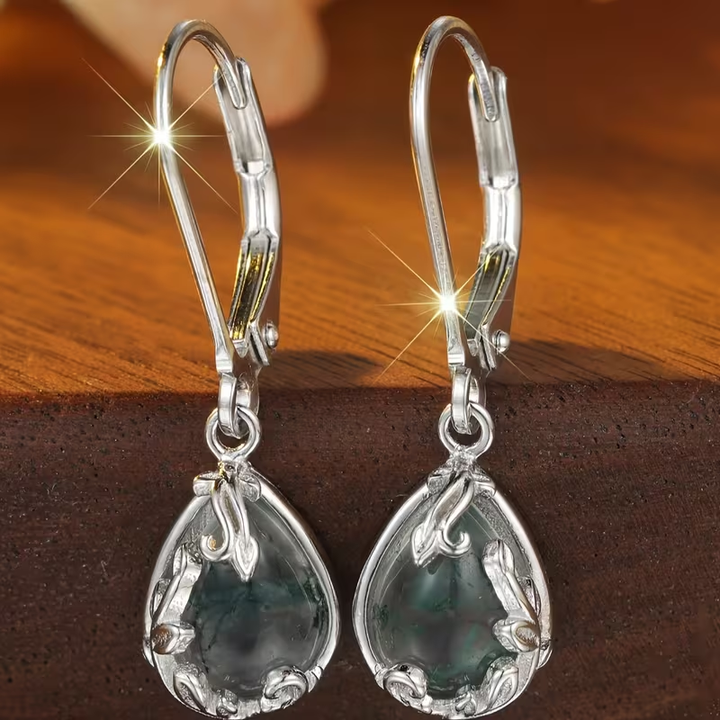 Boucles d'oreilles en agate mousse en forme de goutte