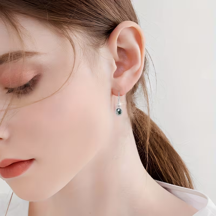 Boucles d'oreilles pendantes rondes en agate mousse
