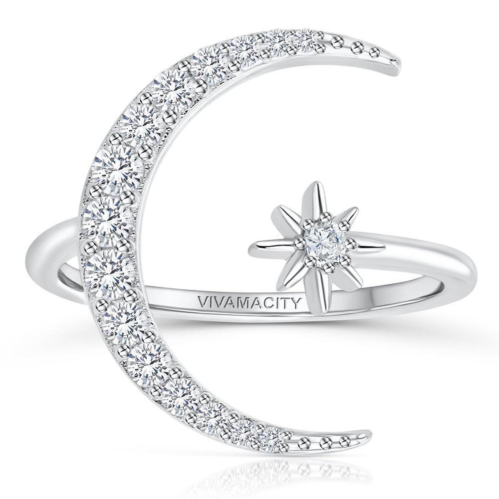 Bague Lune et Étoile Argentée
