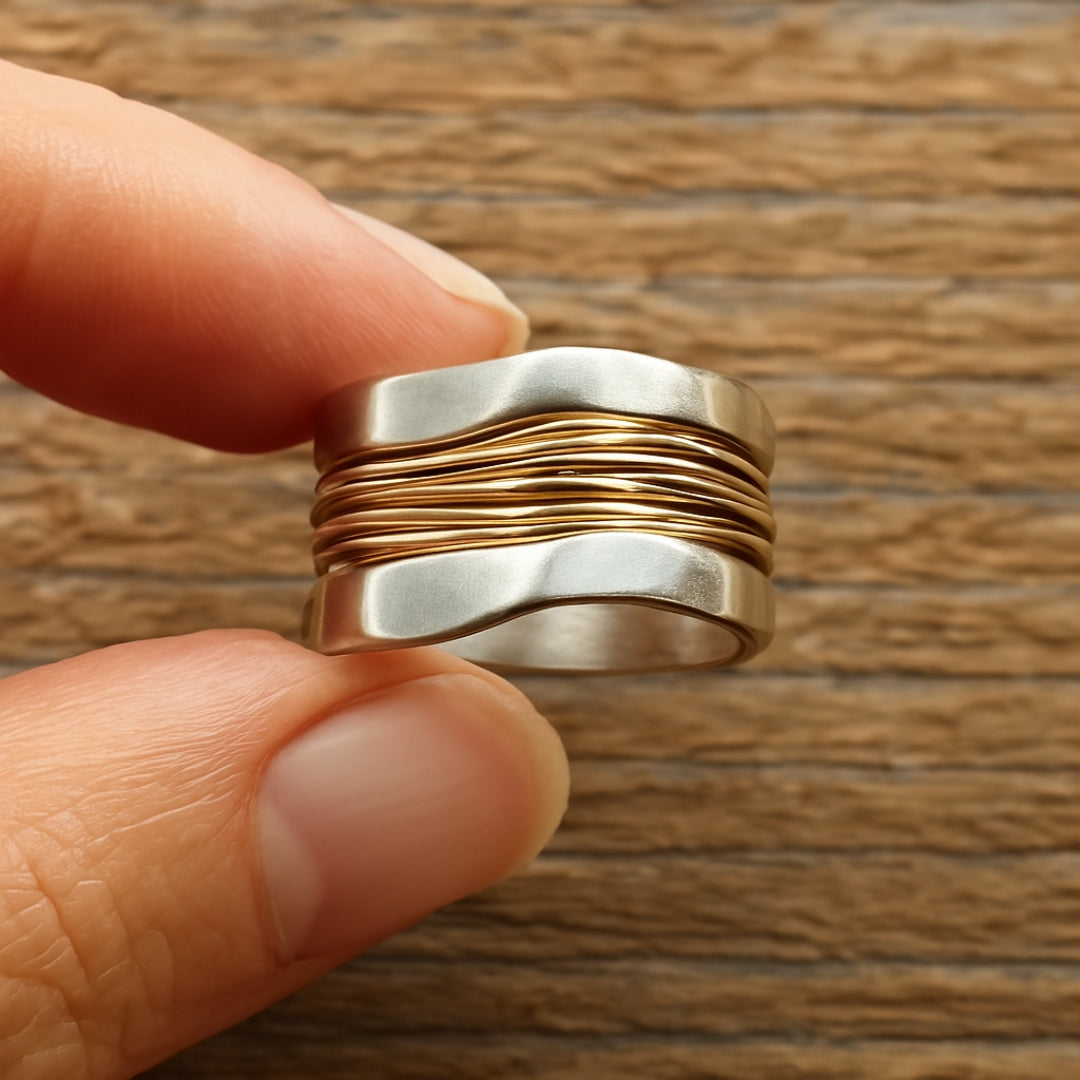 Bague en fils d'argent et d'or