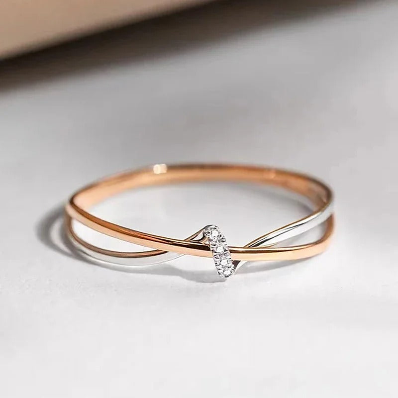 Bague Croisée en Argent Rose Gold