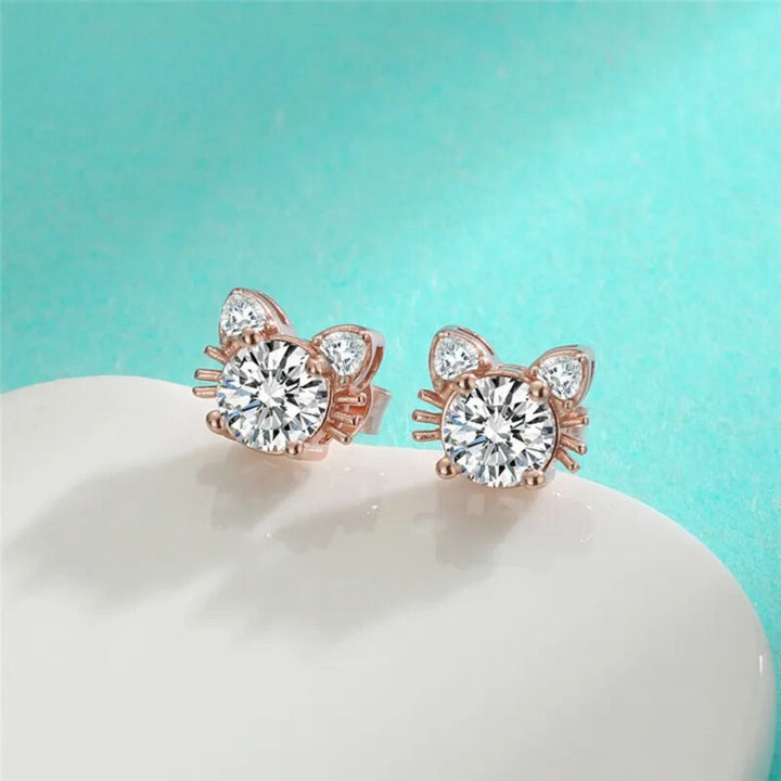 Boucles d'oreilles en argent sterling 925 en or rose Moissanite en forme de chat