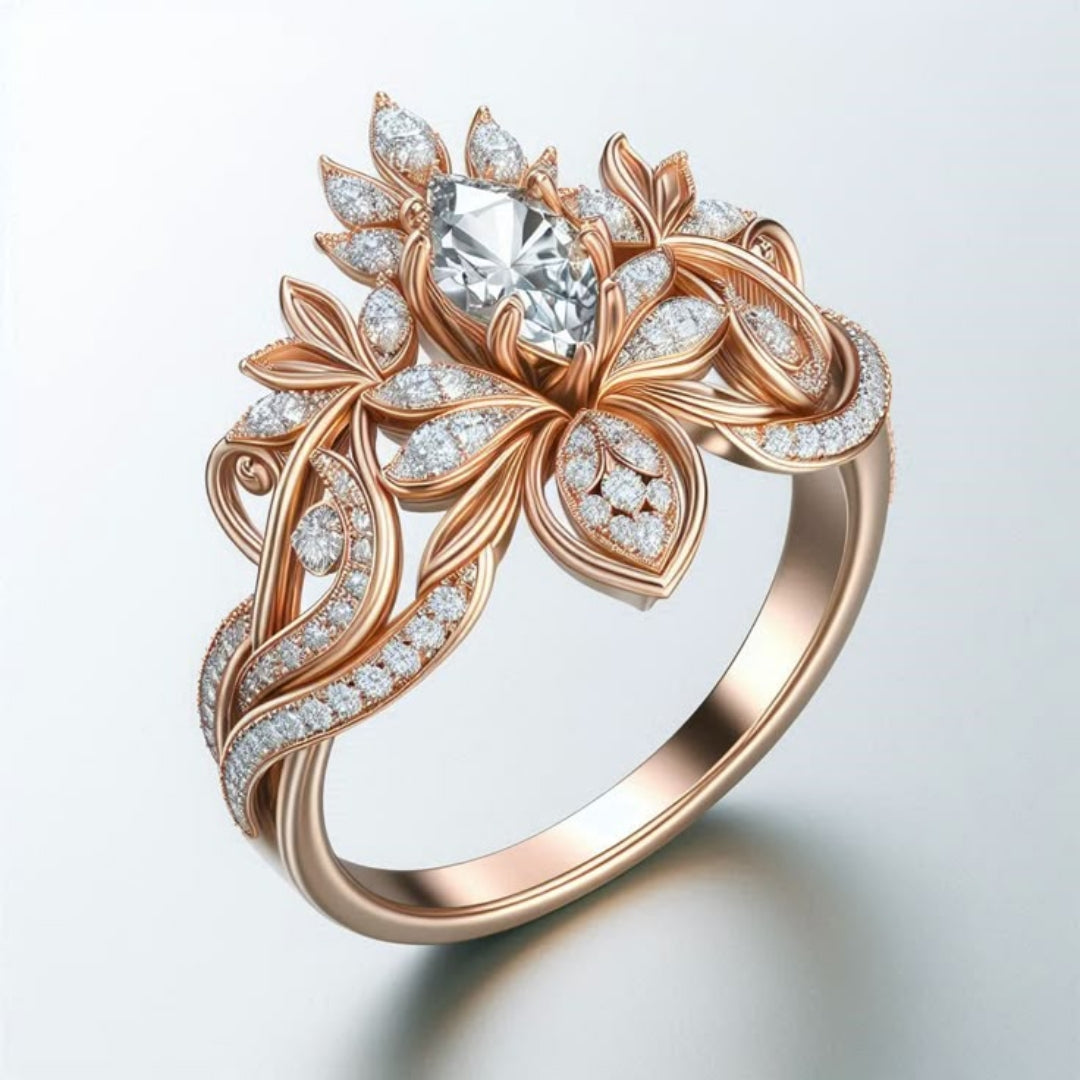 Bague Florale Cristalline Exotique