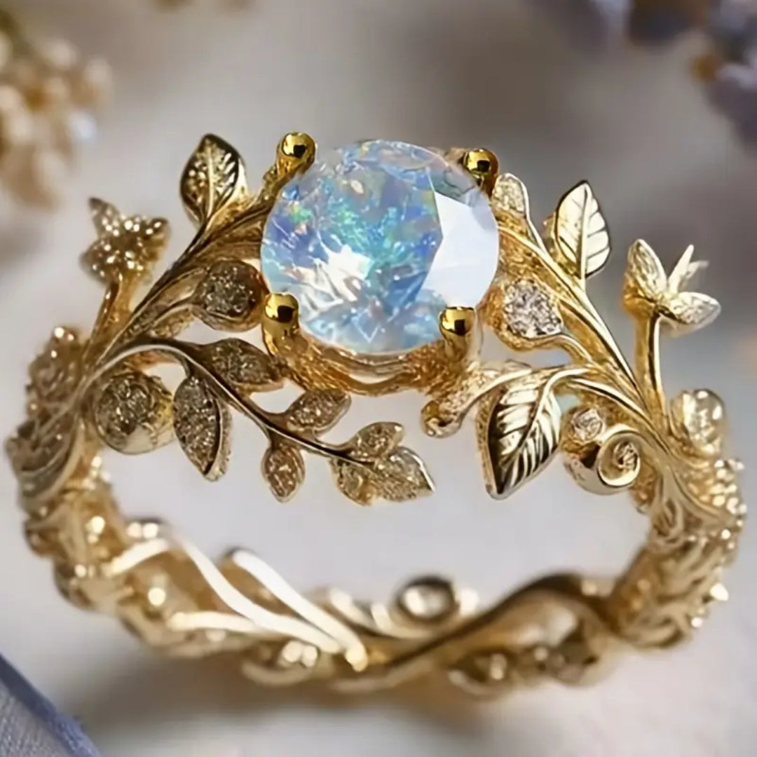 Bague en Or Arrondie Cristalline Bleue