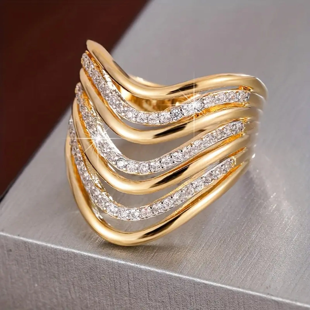Bague Dorée Ondulée Brillante