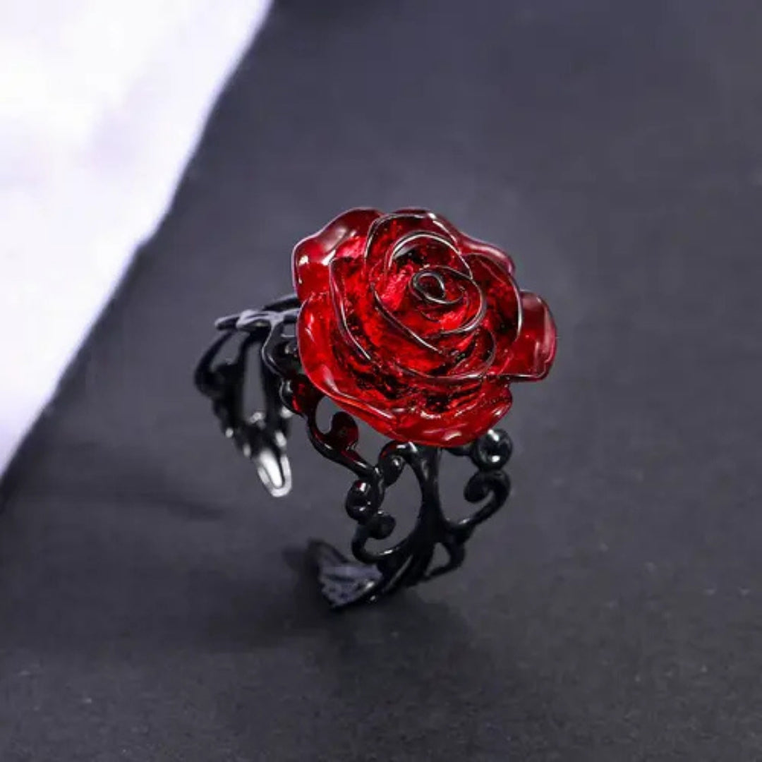 Bague Ajustable Rose Noire Rouge