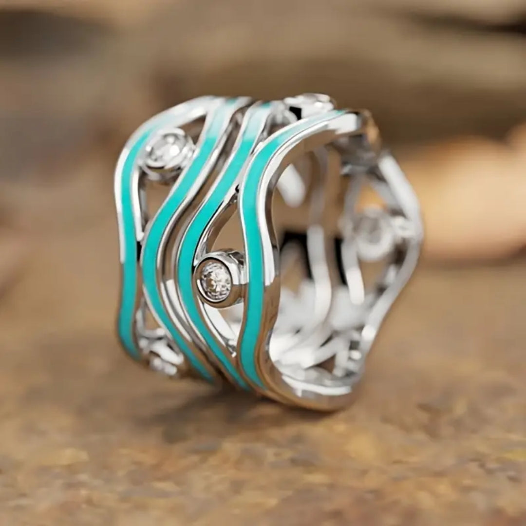 Bague en Argent Émaillé Turquoise Superposée