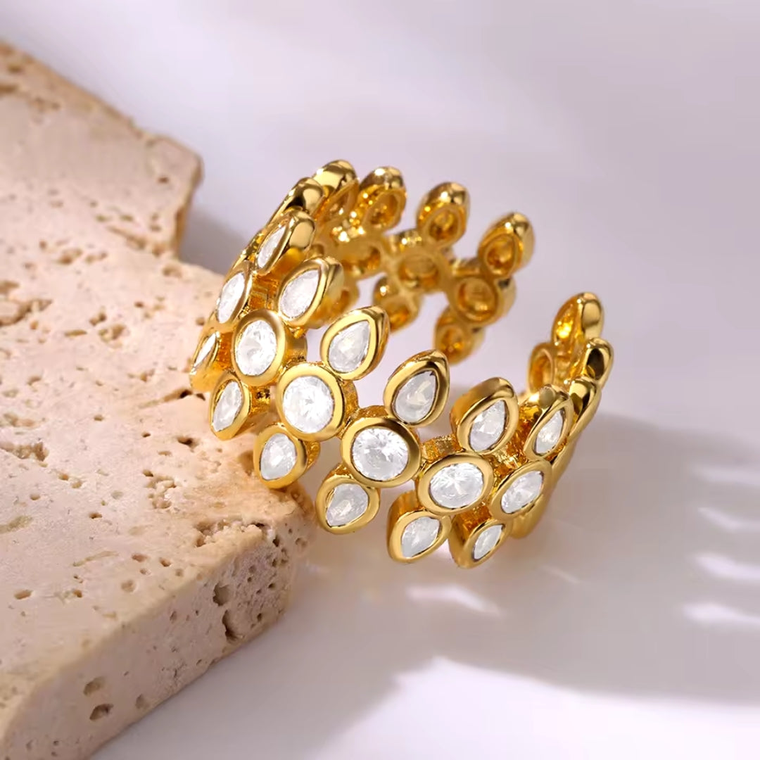 Bague en Or avec Pierres Blanches Ajustables