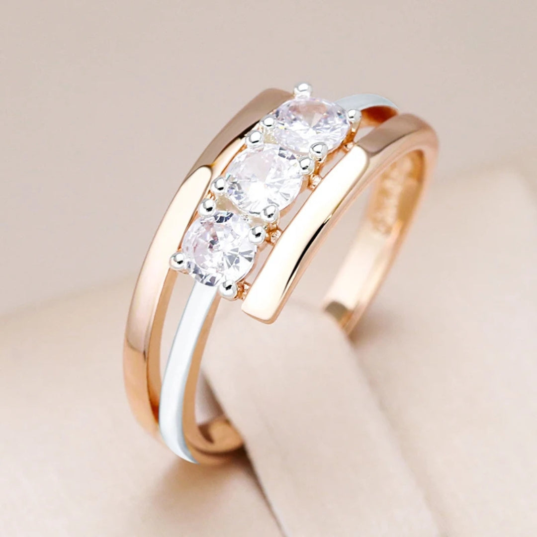 Bague en Cristal Argent & Or Élégante