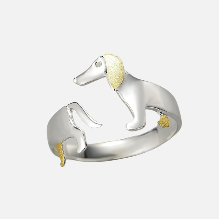 Bague en Argent Sterling 925 en Forme de Teckel – Ajustement Réglable