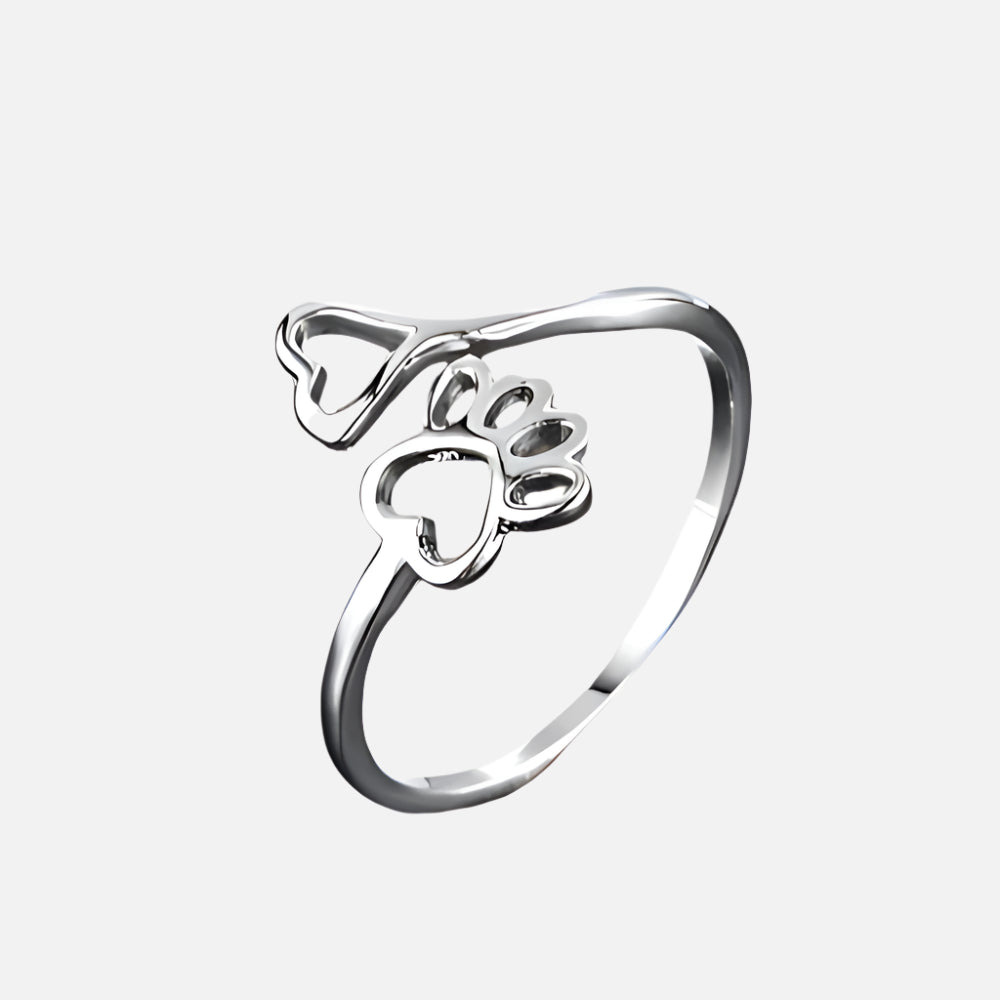 Bague Ajustable Patte & Cœur – Acier Inoxydable