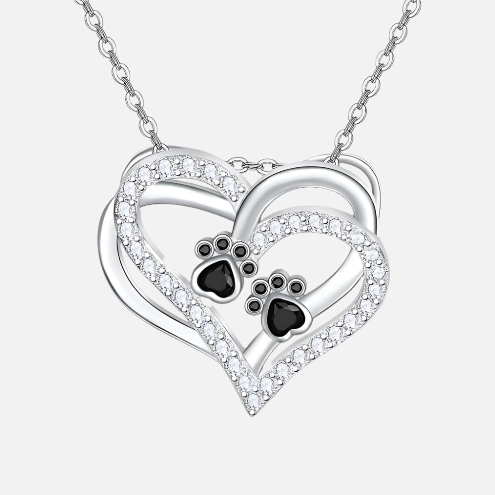 Collier en forme de cœur avec patte de chien et zircon