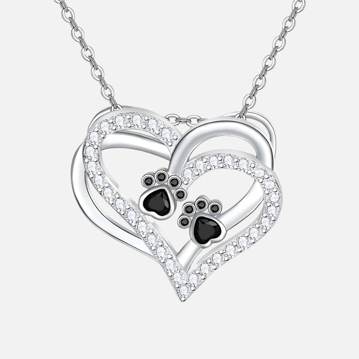 Collier en forme de cœur avec patte de chien et zircon