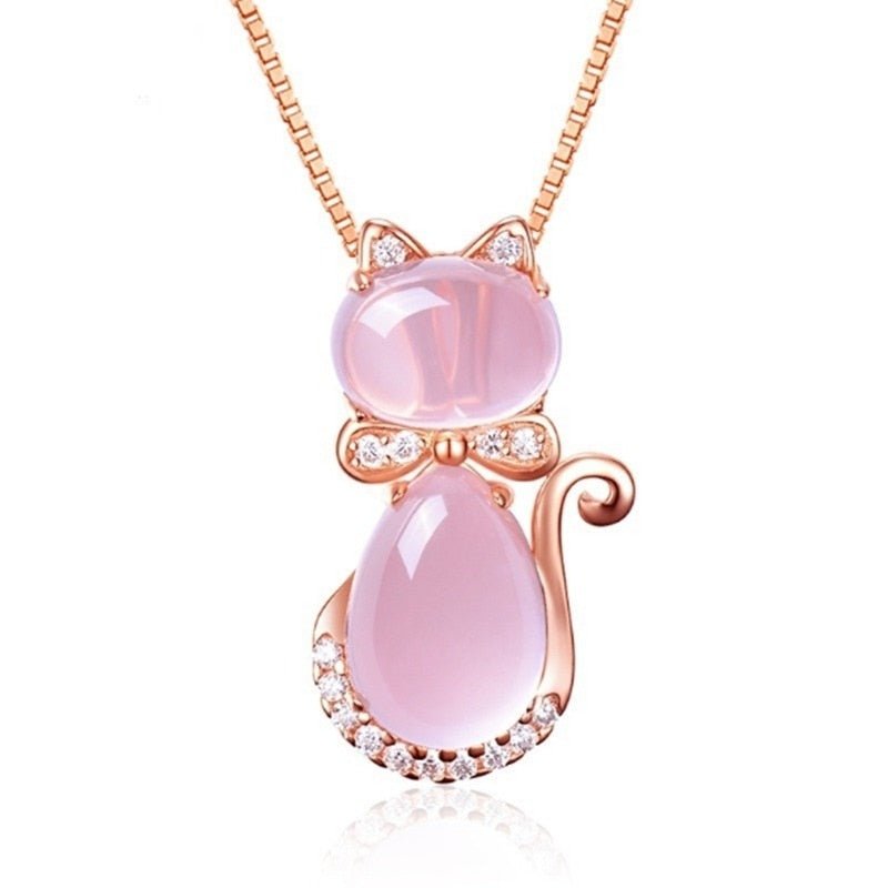 Collier de chat mignon en pierre rose avec zircon