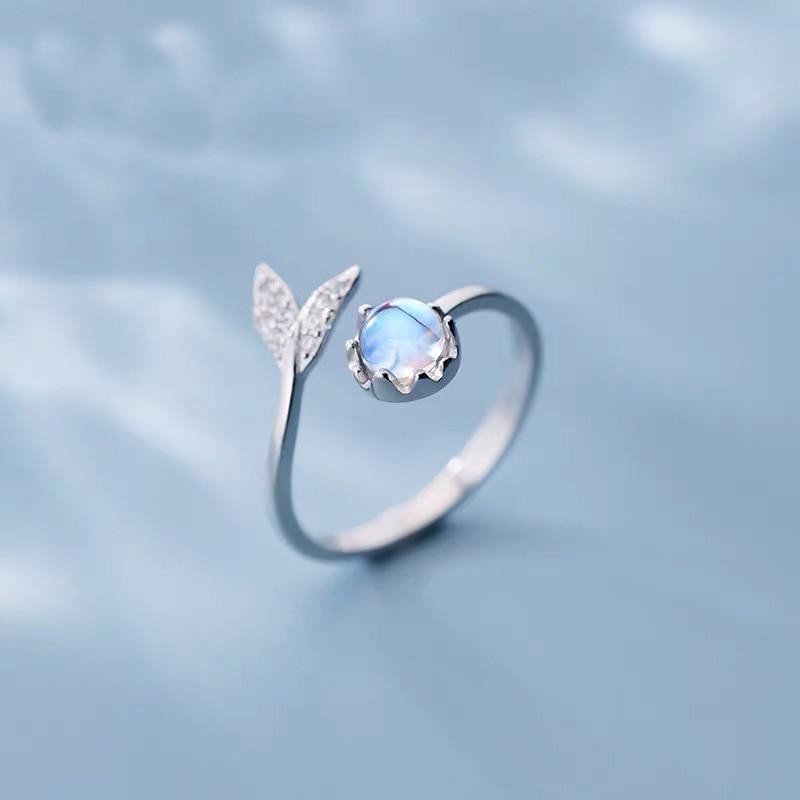 Bague Ajustable Queue de Dauphin en Argent et Zirconia Bleu
