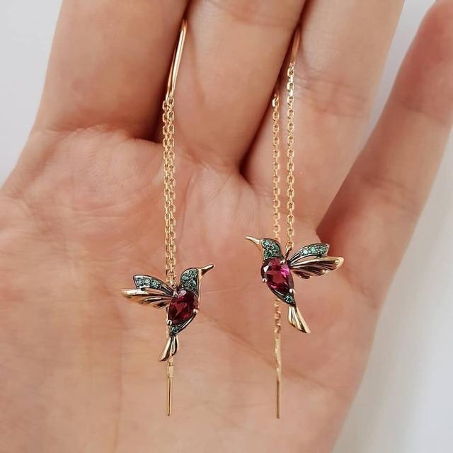 Boucles d'oreilles en émail et zirconium Hummingbird | Or