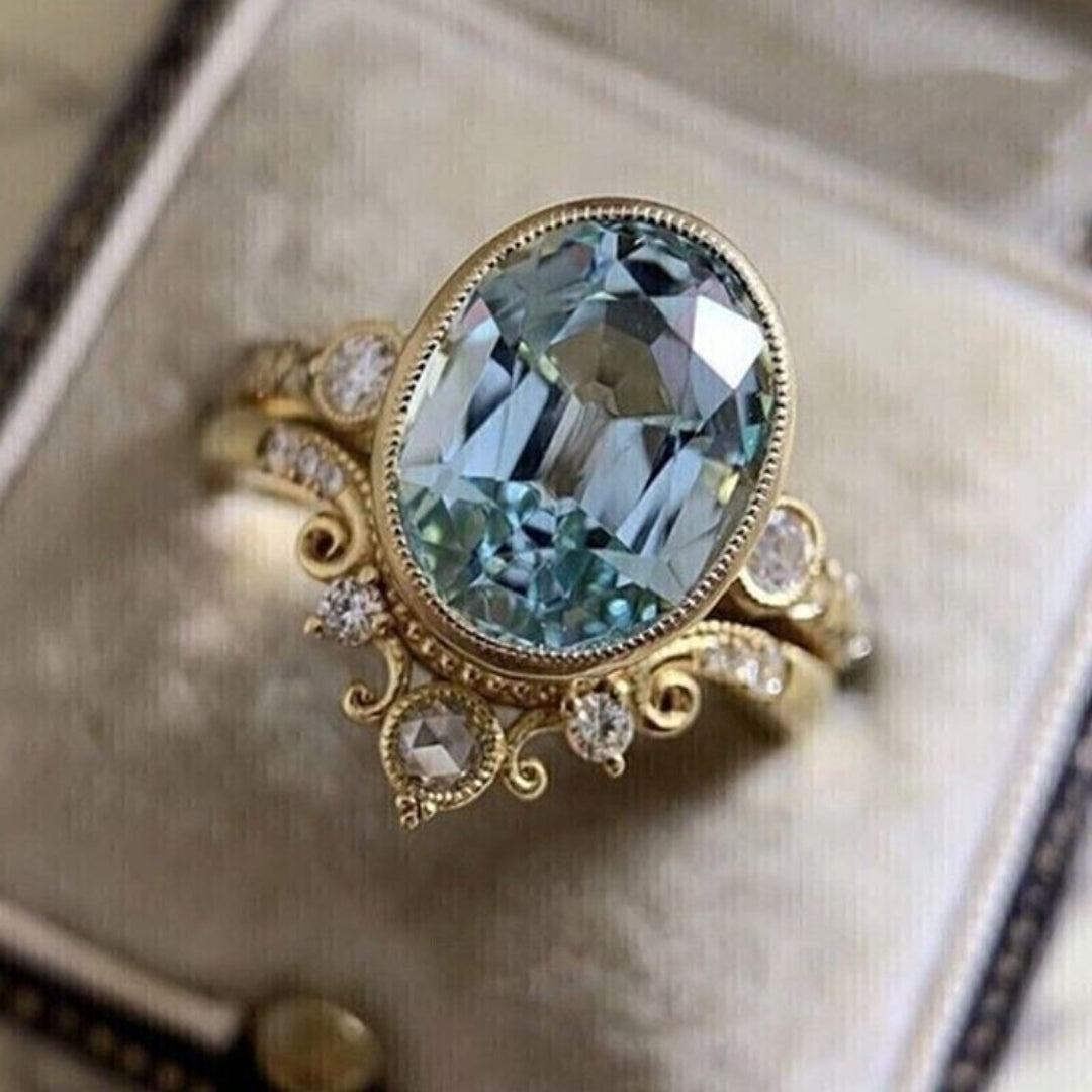 Bague en Verre Bleu Élégante avec Dorure