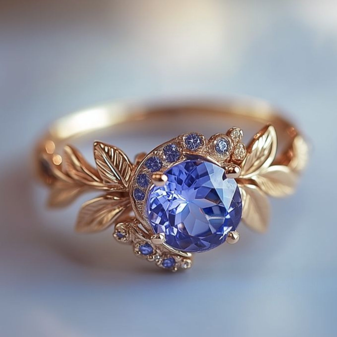 Bague en Verre Bleu Ronde Exotique