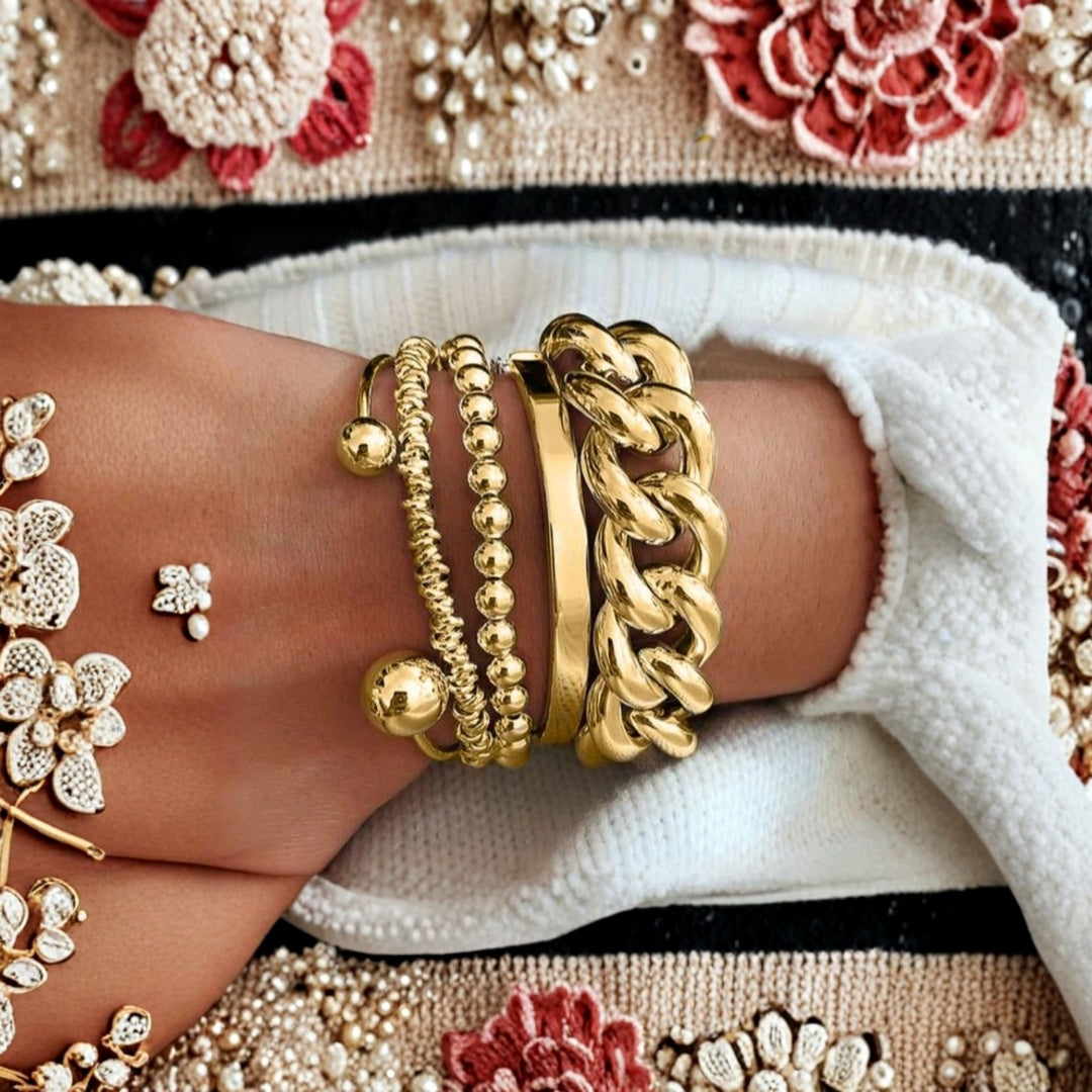 Ensemble de Bracelets en Chaîne Épaisse Dorée