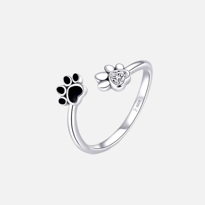 Bague en Argent Sterling 925 en Forme de Patte – Ajustable avec Zirconium & Émail