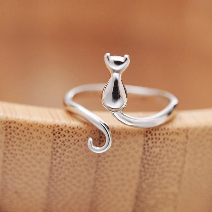 Bague adorable en acier inoxydable en forme de chat