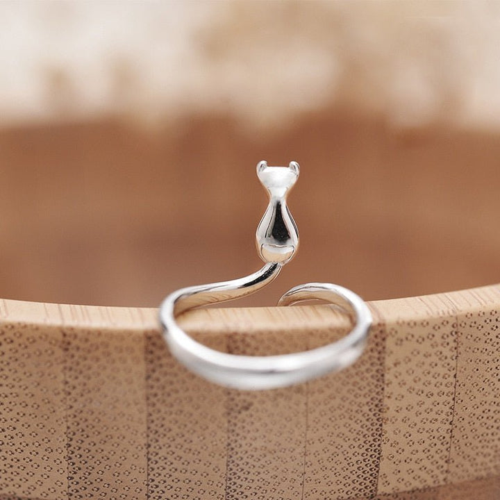 Bague adorable en acier inoxydable en forme de chat