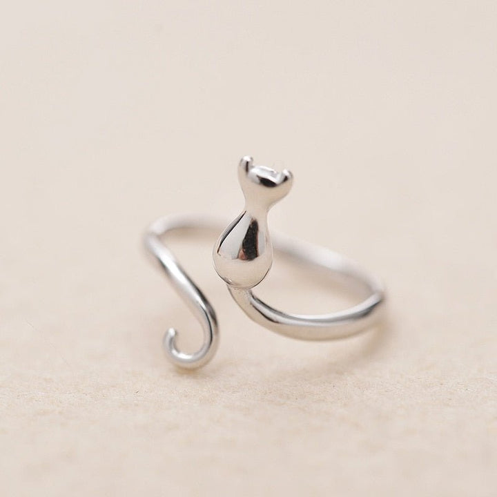 Bague adorable en acier inoxydable en forme de chat