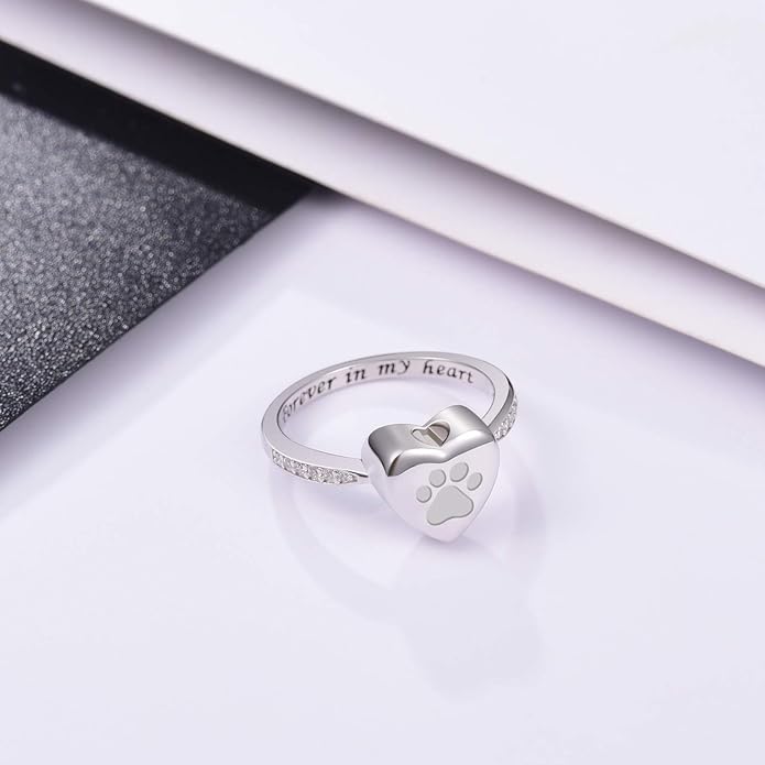 Bague Urne en Forme de Patte de Coeur – Bijoux Commémoratifs pour Animaux de Compagnie