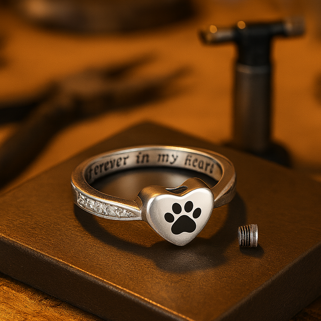 Bague Urne en Forme de Patte de Coeur – Bijoux de Crémation pour Animaux de Compagnie