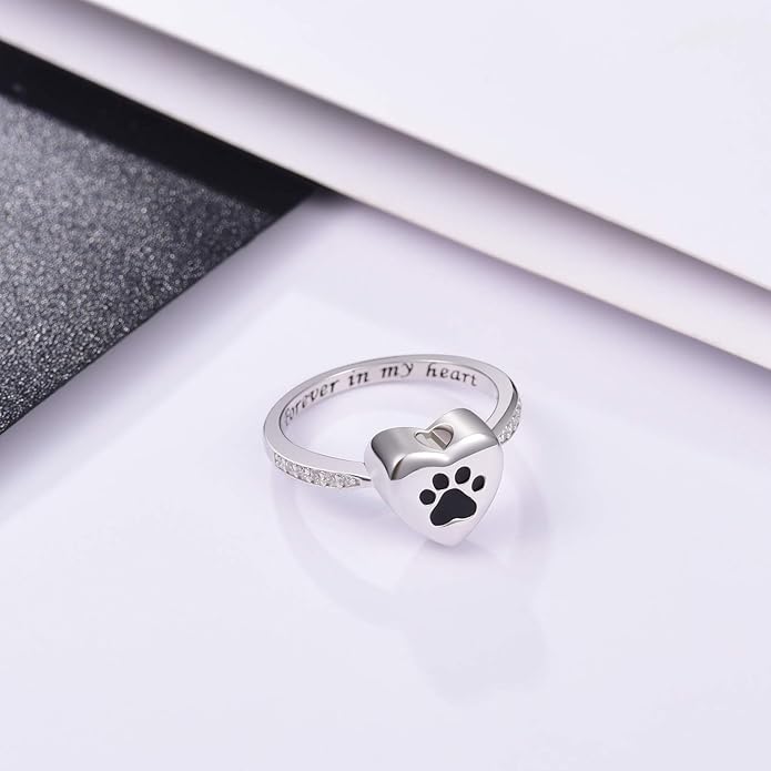 Bague Urne en Forme de Patte de Coeur – Bijoux Commémoratifs pour Animaux de Compagnie