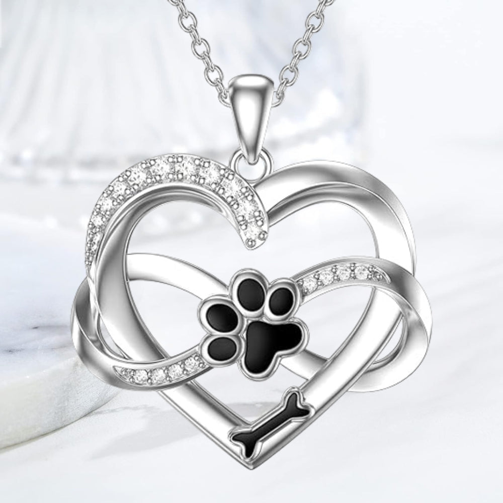 Collier Infini Cœur & Patte en Argent Sterling 925 avec Zirconia