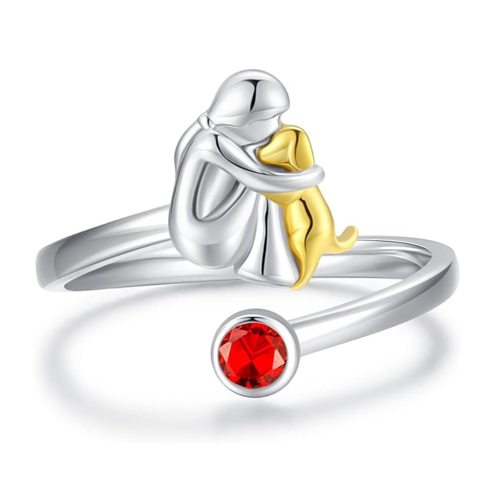 Bague en Argent Sterling Chien & Fille – Ajustable et Symbolique
